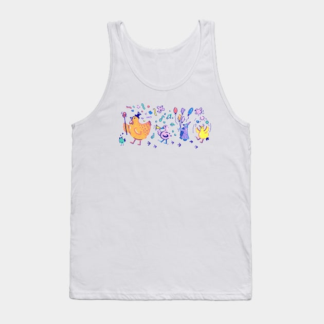 Colorful Bird Party Parade in Acrylic Tank Top by narwhalwall